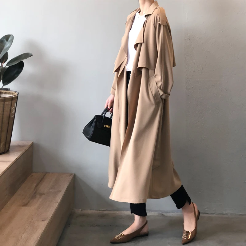 Johnature Korean Vintage Loose Sashes Women Trench 2024 Autumn New Loose Turn-down Collar Long All Match Female Coats