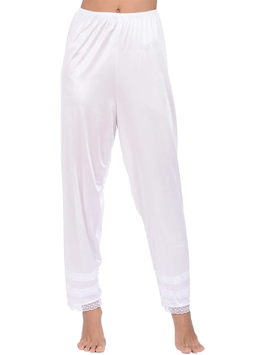 Women's Oversized Pettipants Satin Polyester Snip-it Pantliner Slip Pant with Elastic Waistband and Lace Trim Bottoms Sleepwear