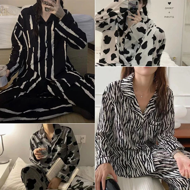 Striped Pyjamas Ladies Black Long-Sleeved Senior Sense of Two-Piece Sleepwear Homewear Set Women Nightwear Fall and Winter