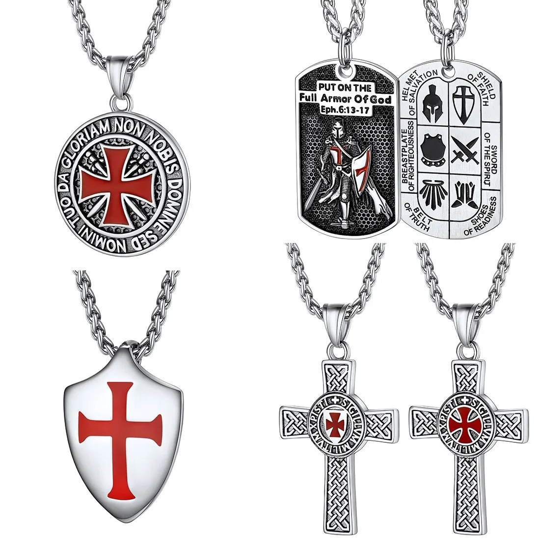 U7 Stainless Steel Templar Necklaces for Men Knight Cross Sheild Tag 3D Embossed Amulet Symbol Christian Unisex Jewelry Gift