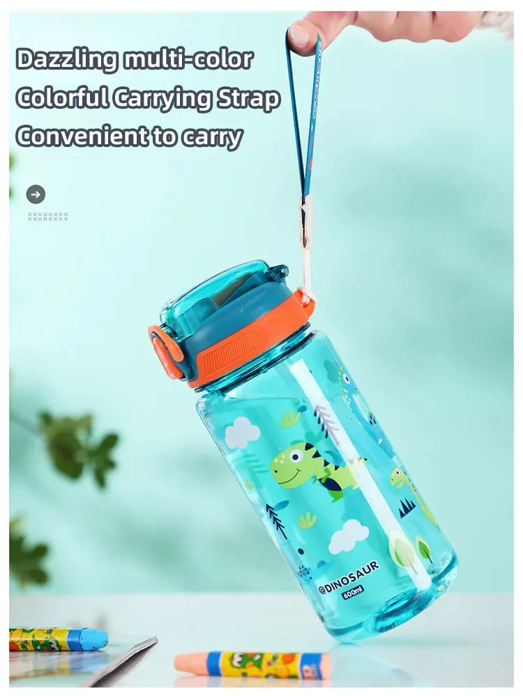 600 ml Dinosaurier Wasser Flasche Für Kinder Wasser Sippy Tasse Mit Silikon Stroh Auslaufsichere Kunststoff Wasser Flaschen Sommer Kinder Wasser Tasse – Detail 3