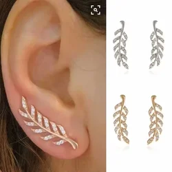 Hollow Out Leaves Earrings for Women Trendy Vintage Crystal Ear Stud Wheat Unique Design Silver Golden Color Girl Jewelry