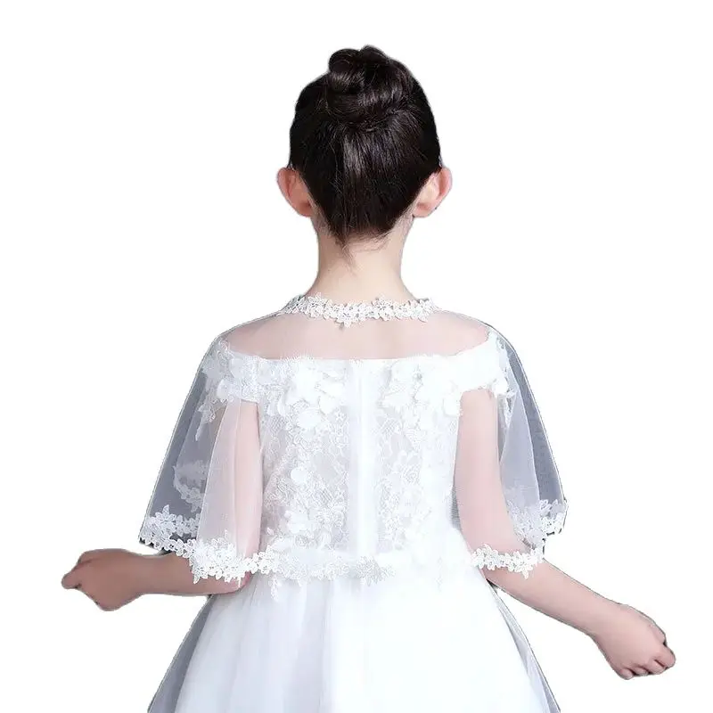 Newborn Baby Girls White Beige Tulle Mesh Wraps Lace Child Bolero Wedding Jacket Summer Shawls Lace Cape Cover Over Shoulders