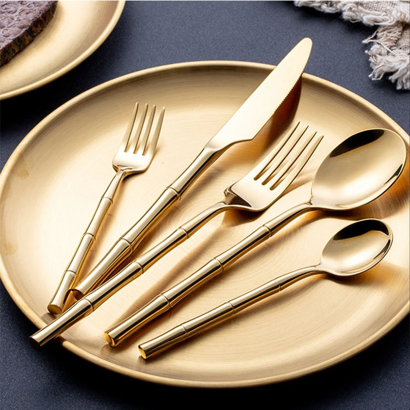 Bamboo Style Cutlery Quality Flatware Stainless Steel Tableware Set for Dinner Party Hotel Bar