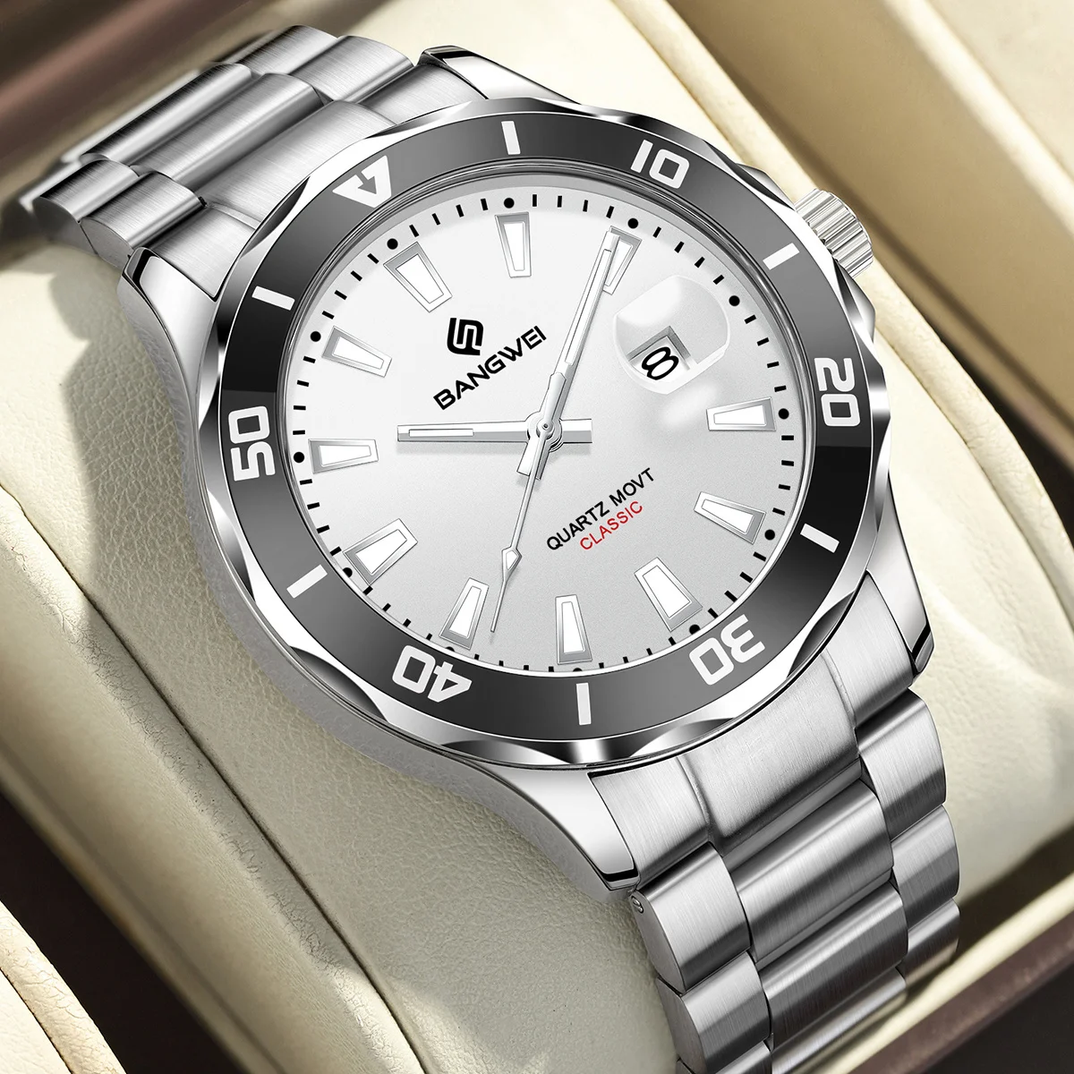 

BANGWEI Quartz Watches Luxury Stainless Steel Man Watch Waterproof Fashion Luminous Date Business Watches for Men Reloj Hombre