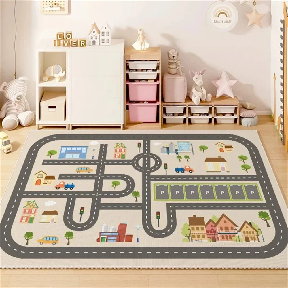 Children's Room Play Area Carpet Living Room Bedroom Children's Car track Digital puzzle game mat Baby play crawl mat