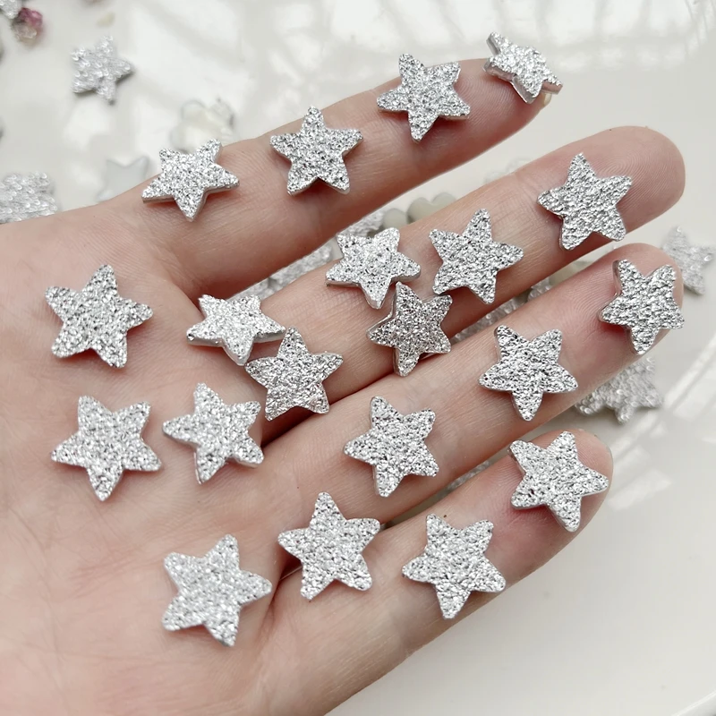 50pcs 14mm shiny mineral resin silver five-pointed star flower flat back stone decal DIY wedding jewelry scrapbook decoration