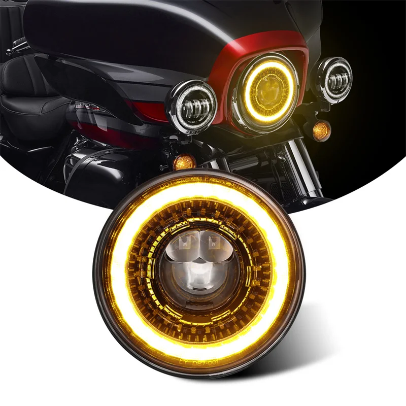 

Newest 7 Inch Headlight Motorcycle 7Inch Round DRL Turn Signal Halo LED Headlamp for Harley Softail Cafe Racer Chopper Honda