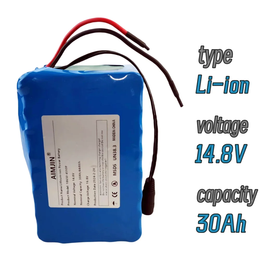 4S10P 16.8V 30Ah 444Wh 14.4V 14.8V Lithium Battery Pack with 50A BMS for Inverter Smart Robot High-power Equipment Etc