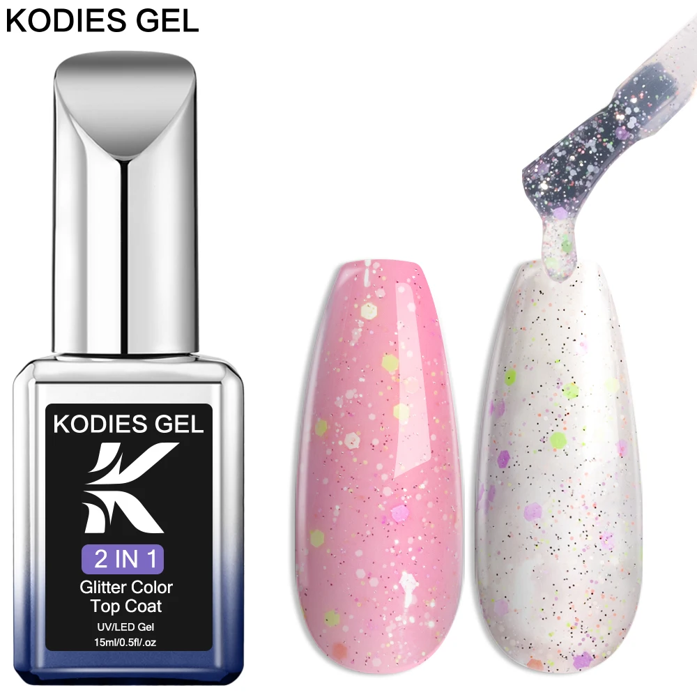 KODIES GEL Sequins Top Coat UV Gel Nail Polish 15ML Mix Glitter Shine Tempered Topcoat No Wipe Finish Cover Manicure Nails Art