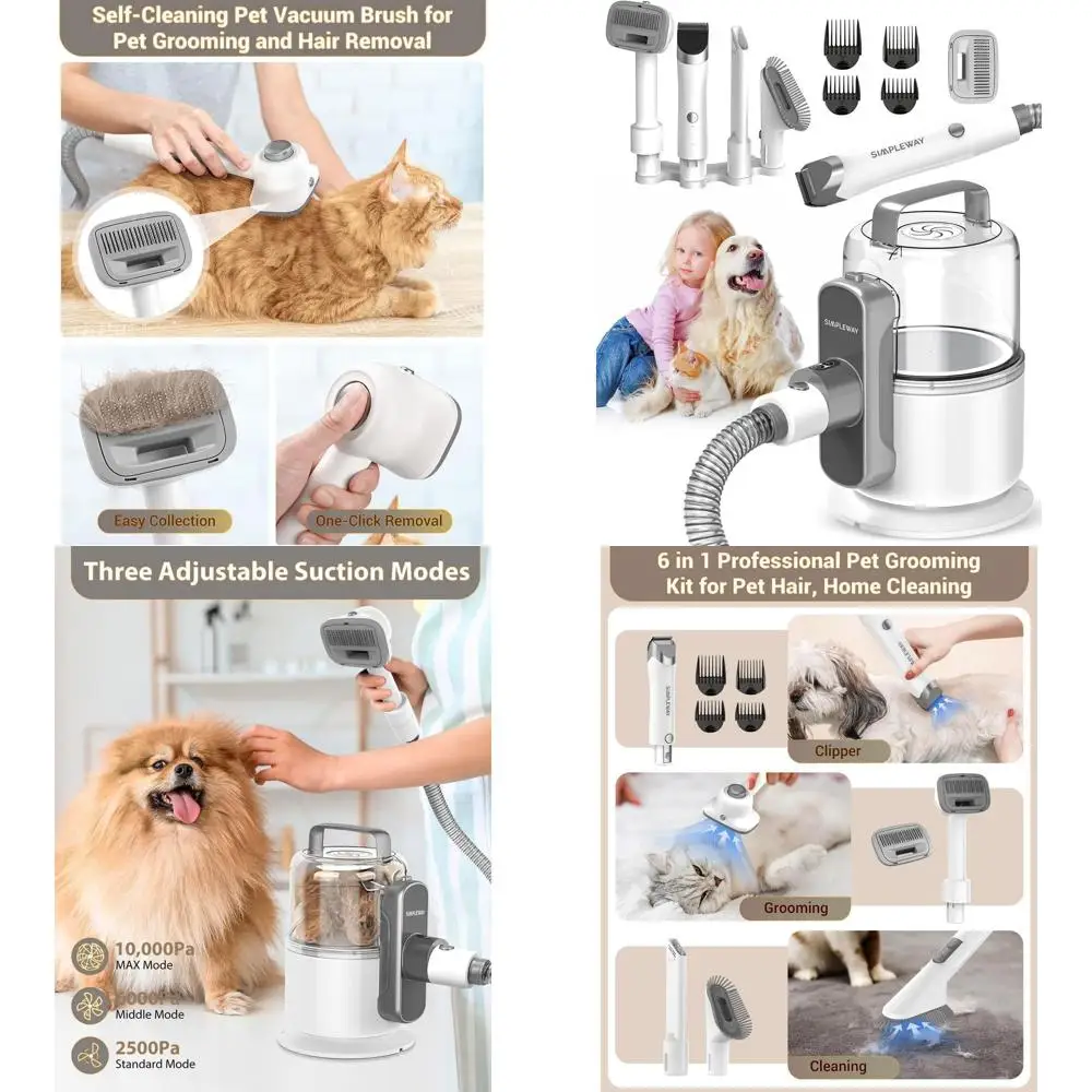 

Pet Hair Removal Kit: Professional Grooming Clippers with Strong Suction and Deshedding Brush for Cats and Dogs at Home