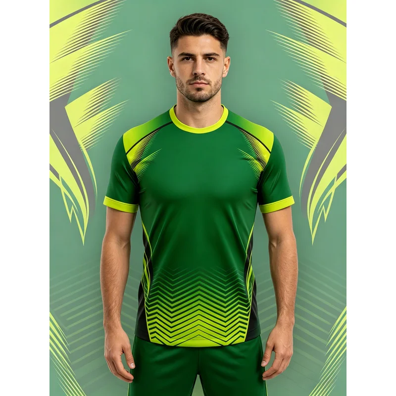 Mens Casual Sporty Short Sleeve T Shirt Geometric Line Print Yellow Green Black Slim Fit Crew Neck Machine Washable Breathable