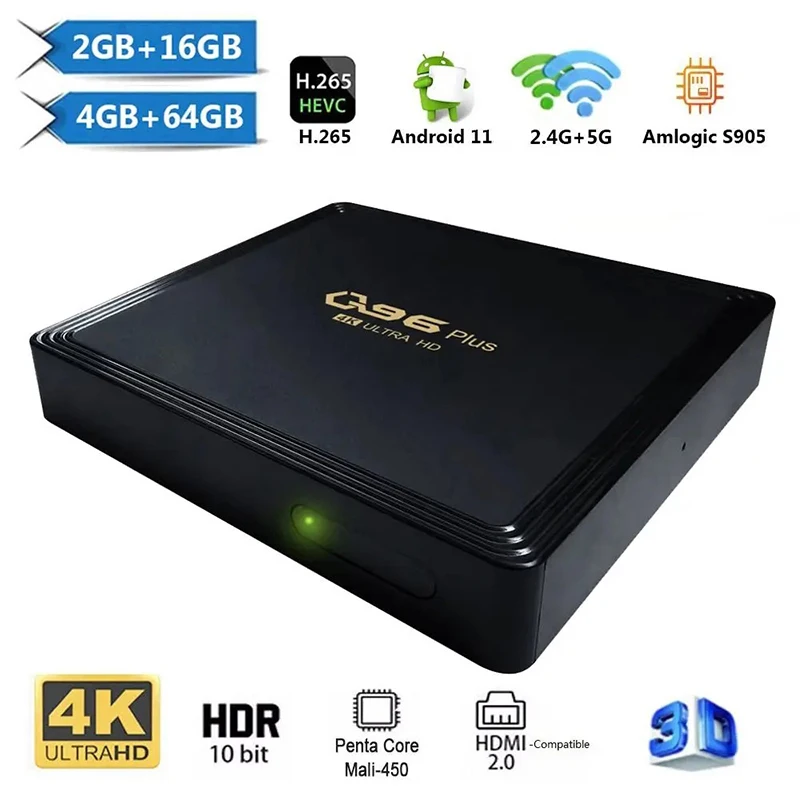 

Q96 Plus Smart TV Box Android 11 Amlogic S905 Quad Core 2.4G 5G Dual WIFI 4K HDR Set Top Box Media Player H.265 TV Box