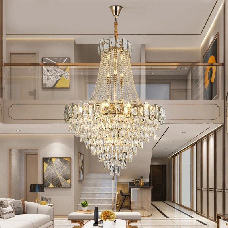 

Duplex Building Villa Living Room Pendant Light Luxury Hotel Lobby Luxury Spiral Staircase Crystal Pendant Lamp