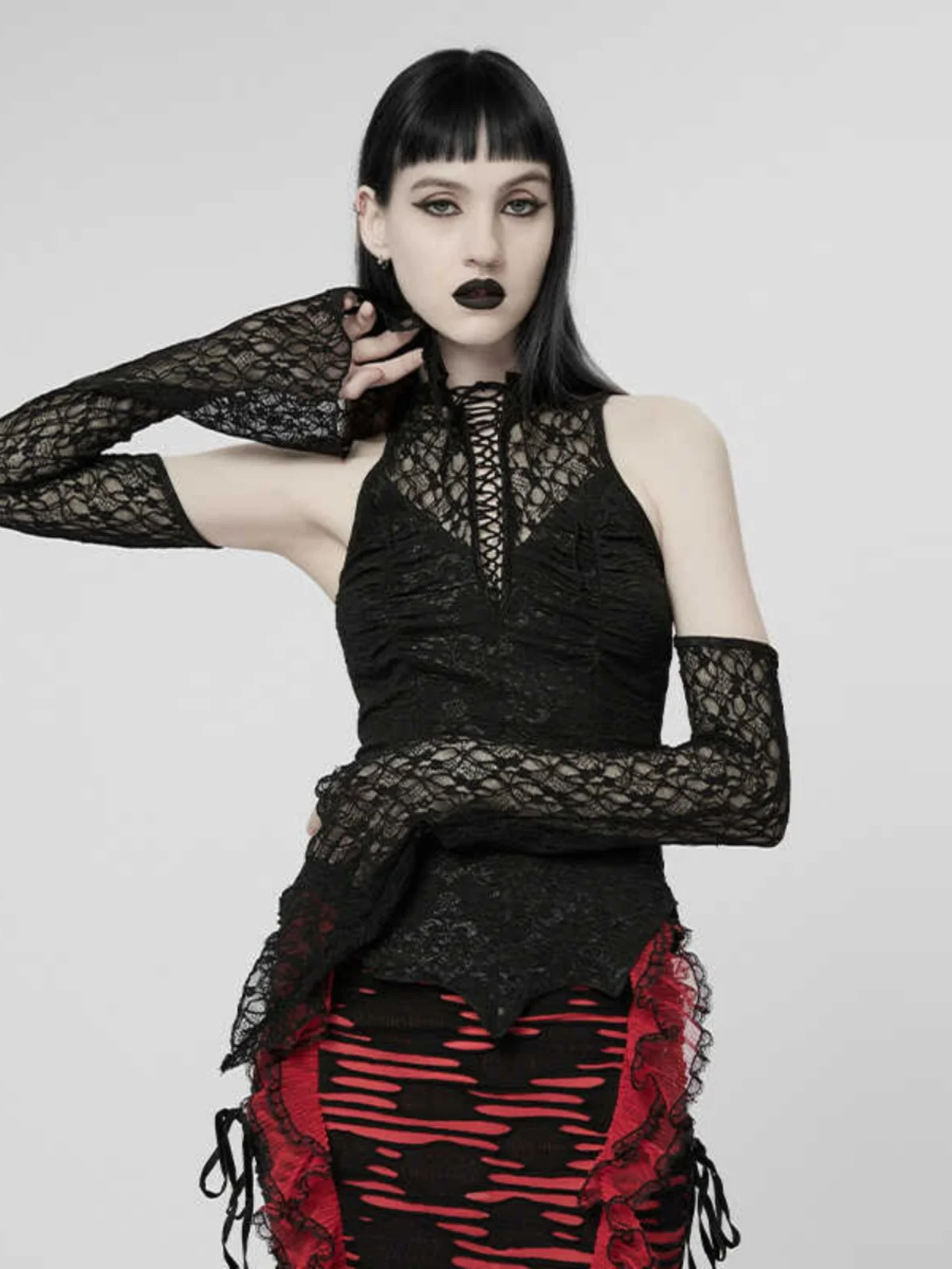

Punk Rave Dark Gothic Lace Hollow out Shoulder T-Shirt Sexy Unique Style Commute Vintage Fit Cotton Polyester Long Sleeve Top