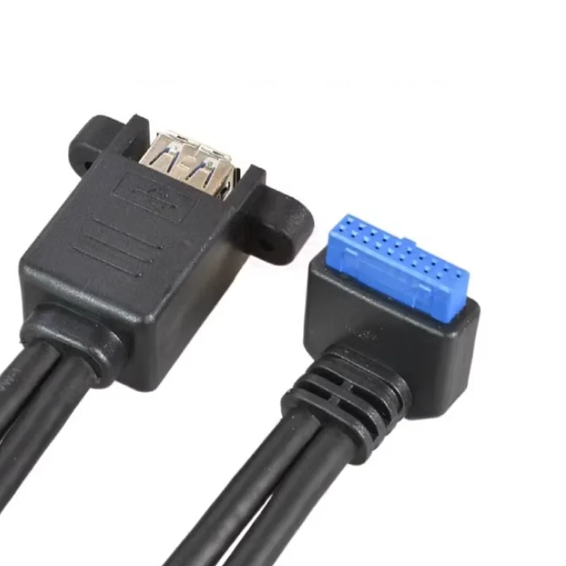 

30cm 5Gbps 20-Pin 90 Degree Elbow to USB 3.0 Dual Port Female Threaded Installation Cable for Computer Motherboard Installation