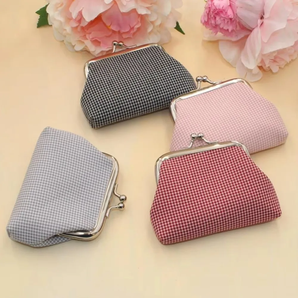 New Cotton Coin Purse Hasp Closure Retro Plaid Cosmetic Bag Multifunctional Small Change Purse Key Storage Purse
