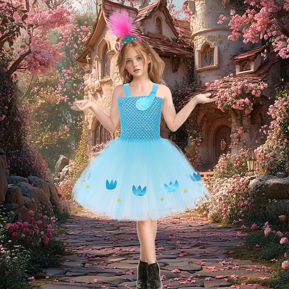 Halloween Sling Tutu Dress Set With Headband Girls Fluffy Layered Dress Stage Performance Outfit Children Flowy Princess Dress