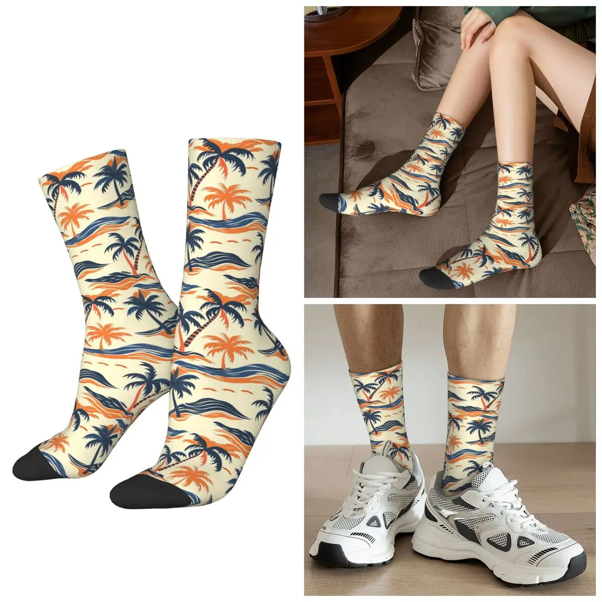 All Seasons Coconut Palm Tree Element Tropical Socks Harajuku Sport Middle Tube Socks Stockings for Men Women Valentine's Day