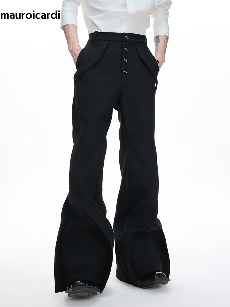 

Брюки Mauroicardi: Мужские прямые черные брюки на весну-осень, с высокой талией, свободного кроя, в стиле эмо/альтернативной моды, 2026