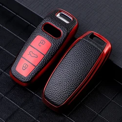 PU Leather Car Key Case Cover for Audi A3 A4 B9 A6 C8 A7 S7 4K A8 D5 S8 Q7 Q8 SQ8 E-tron 2018 2019 2020 2021 Accessories