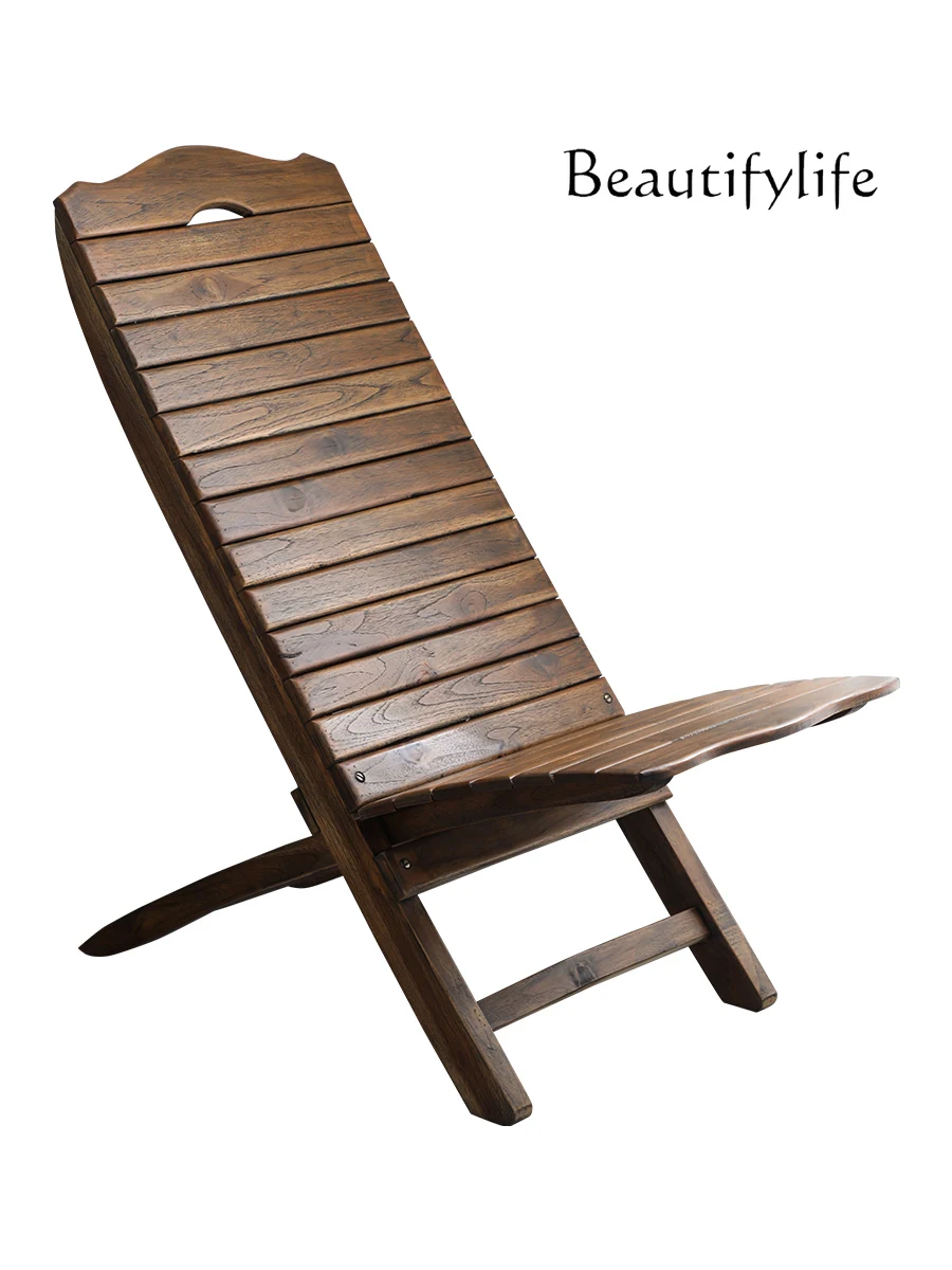 

Solid Wood Folding Chair Lunch Break Nap Chair Beach Balcony Cool Backrest Chair for the Elderly