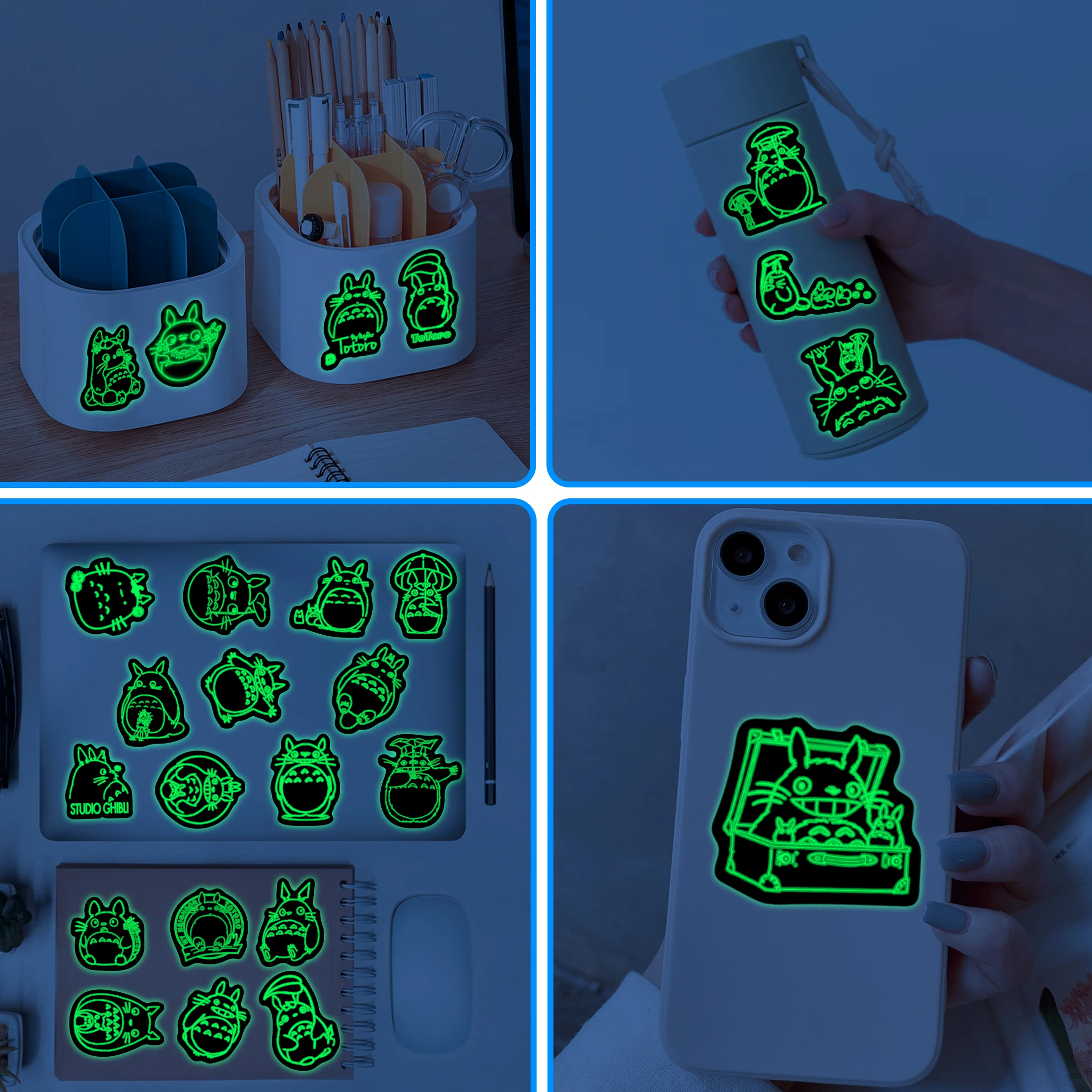 50Pcs Neon Totoro Patterns Glow in the Dark Stickers Vinyl Waterproof Decals Phone Case Computer Decoration for Kids Teens DIY