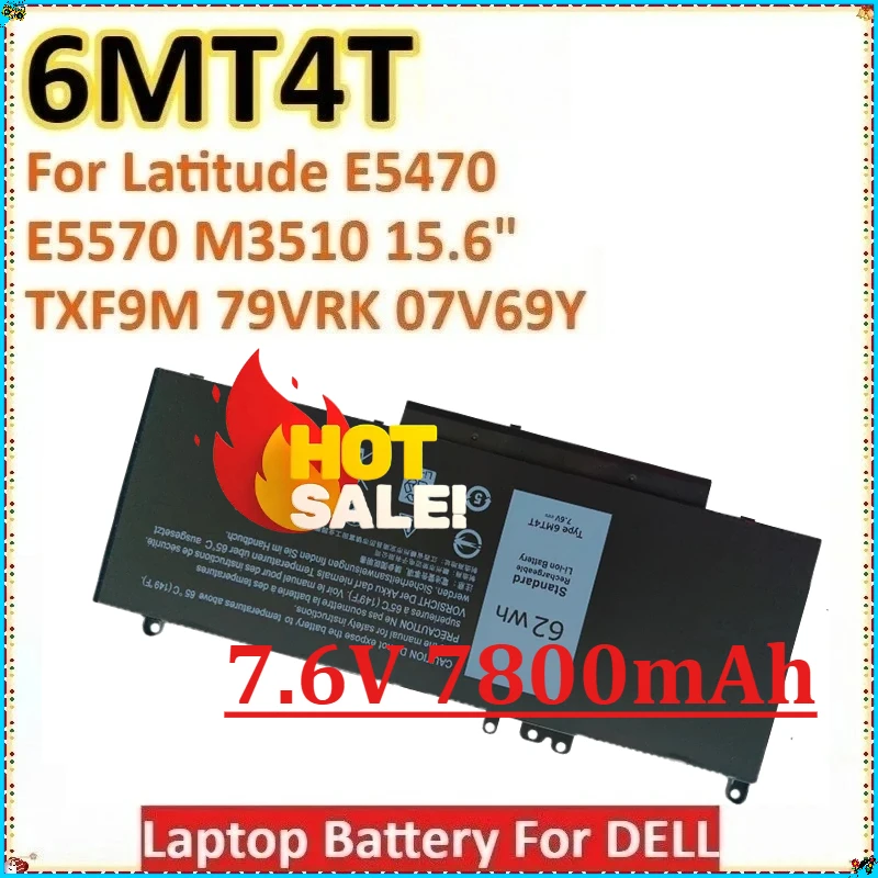 

For DELL Latitude E5470 E5570 M3510 15.6" Sereis 79VRK 07V69Y 7V69Y TXF9M 6MT4T 7.6V 7800mAh 62Wh High Quality Laptop Battery
