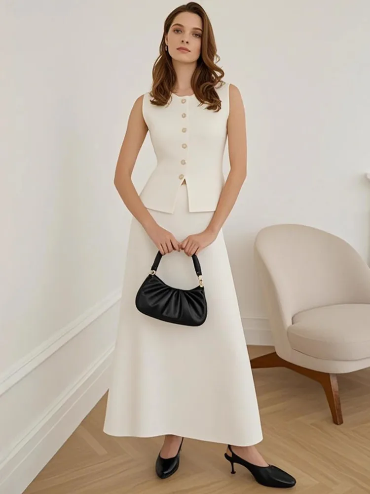 

Blifanbo Knit Sexy Single Breasted Vest Tops Skirt Sets For Women Sleeveless Elegant Knit Fashion Tops And Summer Skirt Sets