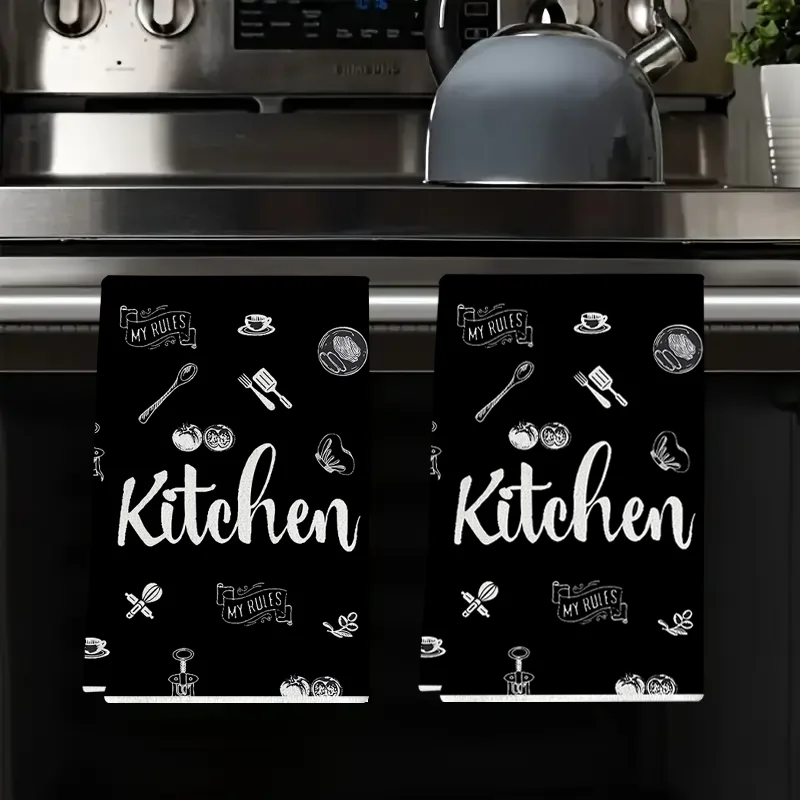 2Pcs, Creative Kitchen Element Kitchen Towels, 40Cm*60Cm Towel Set, Super Absorbent Soft Cleaning Cloth, Cooking and Baking Tea Towel, Hand Towel, Cleaning Cloth, Dishwashing Cloth, Kitchen Decoration, Living Room Decorations, Kitchen Essentials, Home Essentials