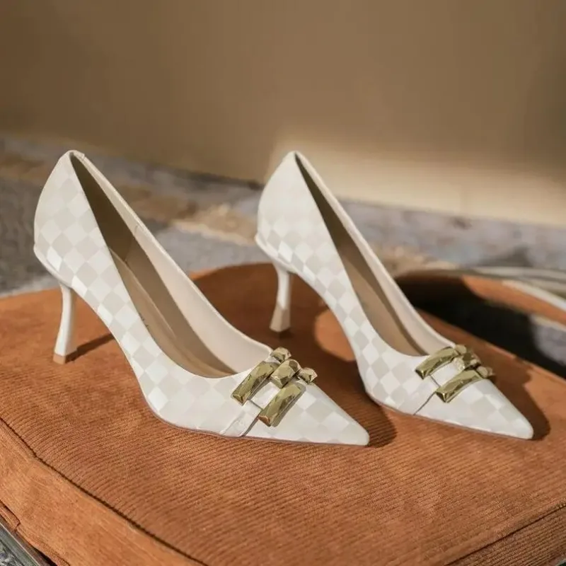 Office With Medium Heels Black Shoes For Women 2024 White Luxury Leather Casual Formal Ladies Summer Footwear Quick Delivery A