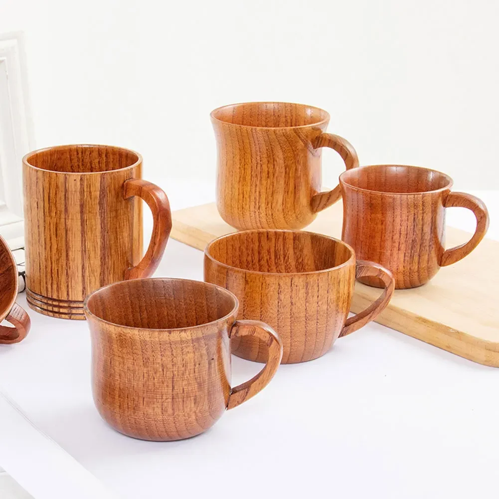 Jujube Wooden Handmade Water Coffee Mug Cup Tea Beer Juice Milk Mugs Drink Cups With Handle Coffee Beer Mug Retro Gift