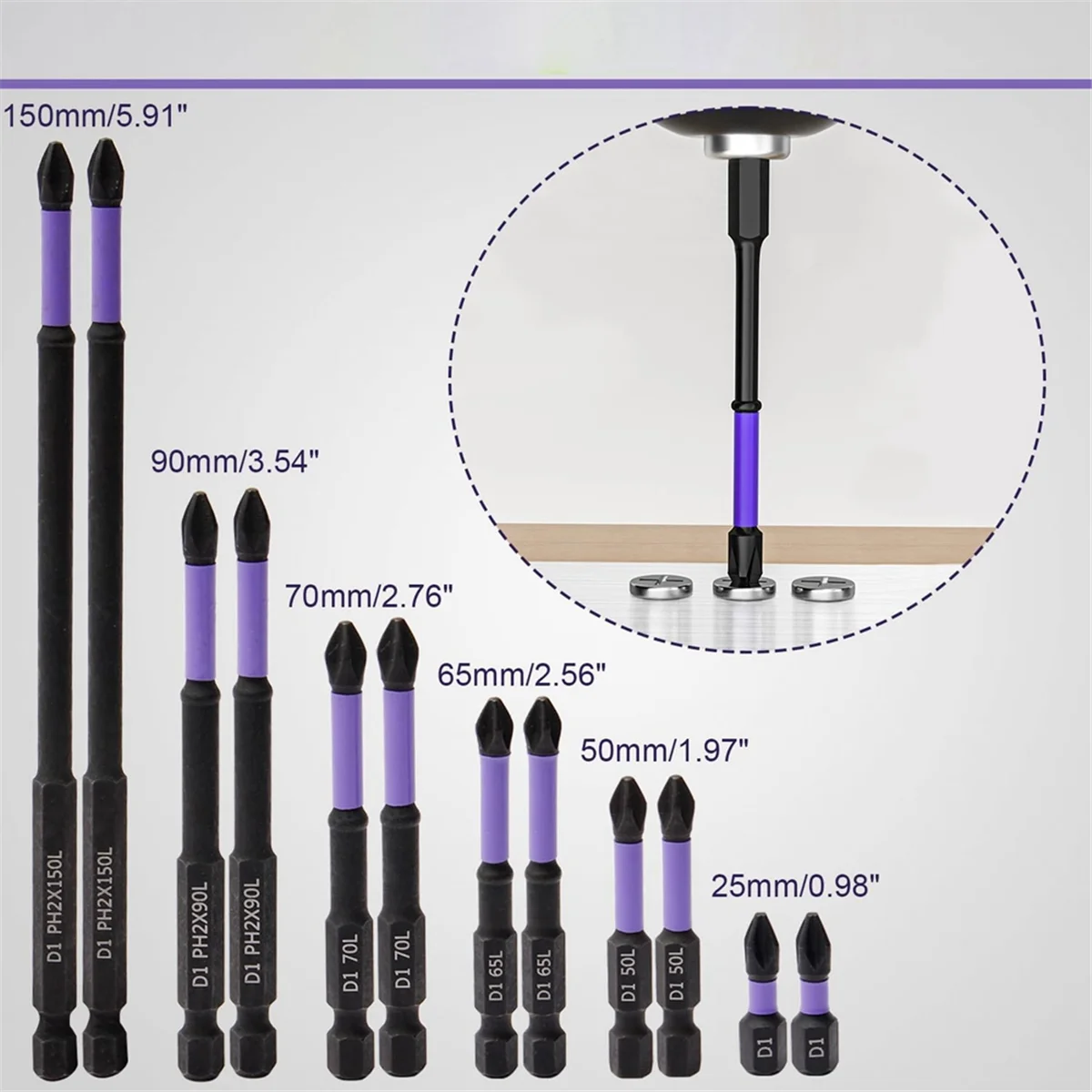 مجموعة لقم مفك مغناطيسي N98R، 12 قطعة لقم ثقب مغناطيسية، مقاومة للصدمات من سبائك الصلب D1 وقم مسننة غير قابلة للانزلاق