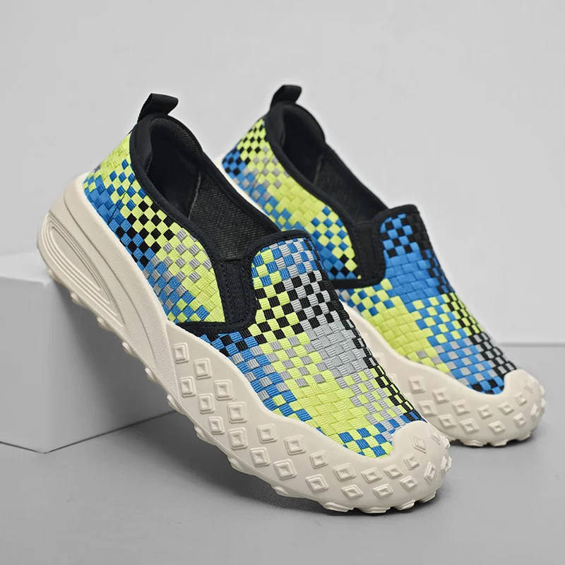 

Летняя плетеная повседневная обувь для мужчин и женщин, кроссовки на платформе, удобная дышащая обувь унисекс без шнуровки, мужские zapatos para hombre