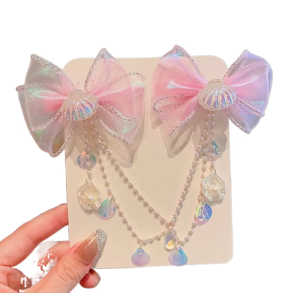 Fashion Cute Mermaid Princess Head Wear Children Baby Fresh Tassel Pearl Bow Ear Hook Headwear Women Girl Shell Fairy Decoration