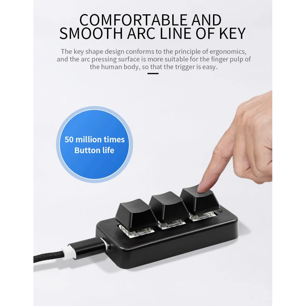 plplp MK321G 3-Key Mini Customized Mechanical Keyboard Blue Switch USB&2.4G Wireless Dual-Mode for OSU Game Multimedia Black