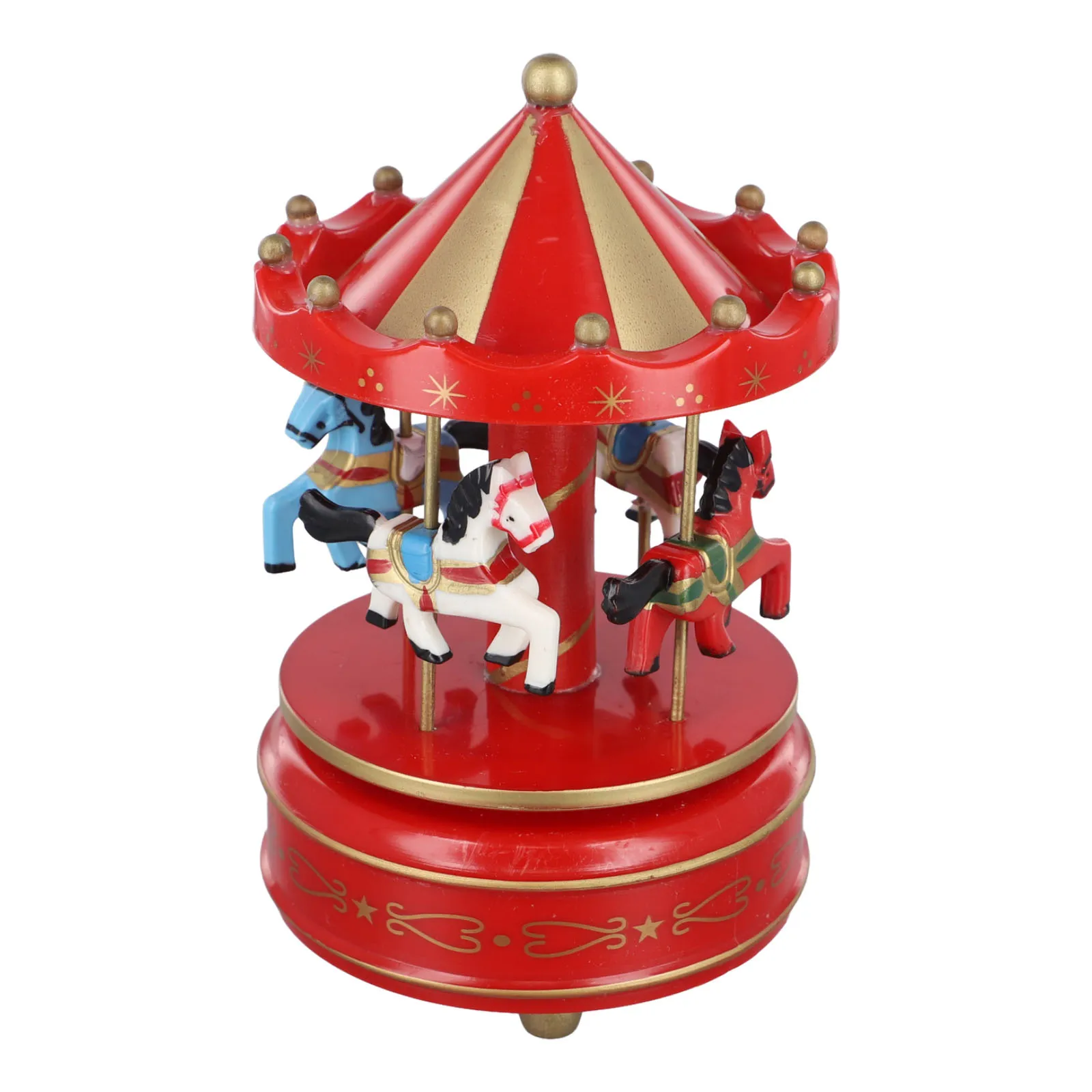 Traditional Nostalgic Vintage Pink Wooden Merry Go Round Horse Music Box Lightweight and Portable Pleasant Atmosphere