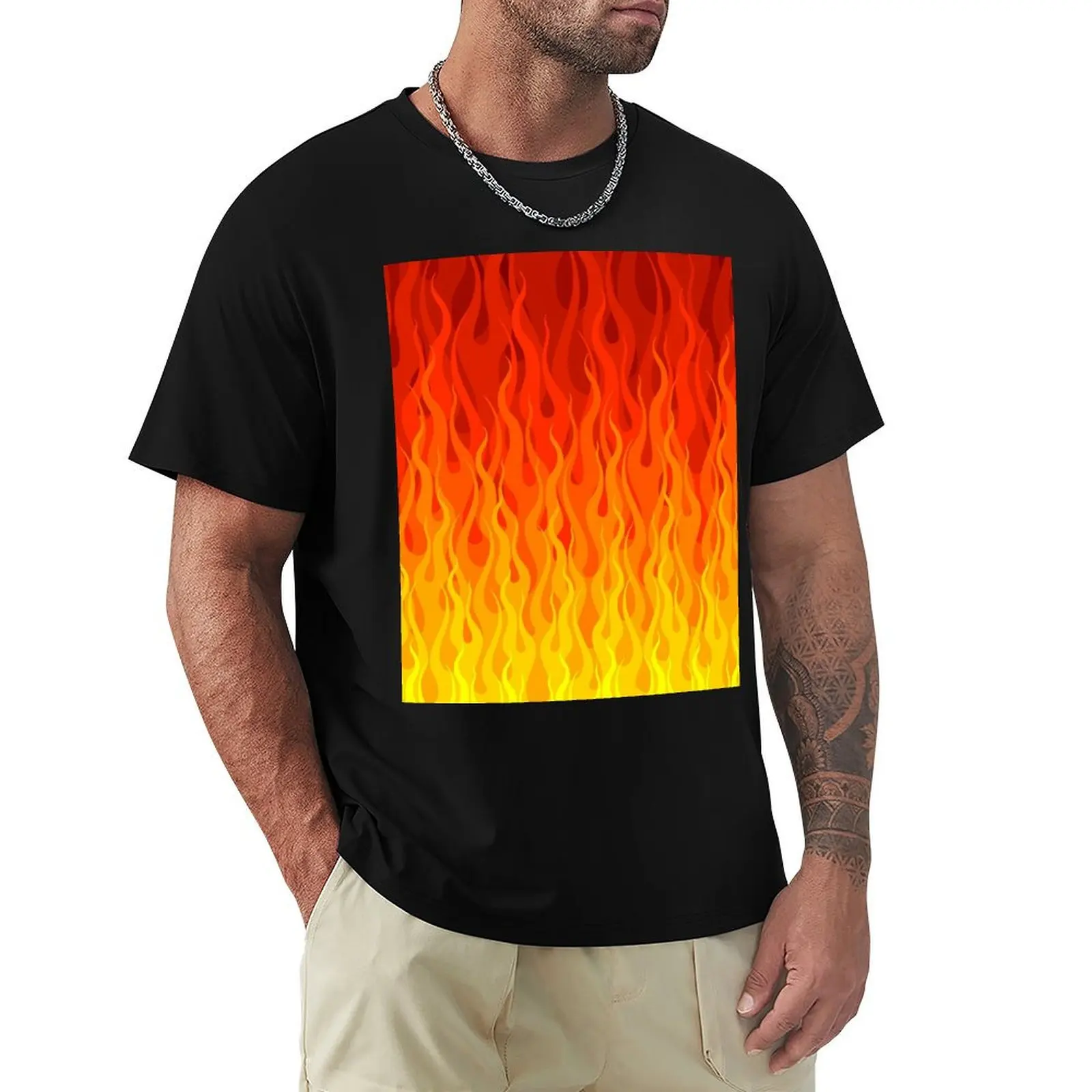 Red Orange Yellow Burning Flames and Fire T-Shirt Plus Size Lightweight Tee Shirt