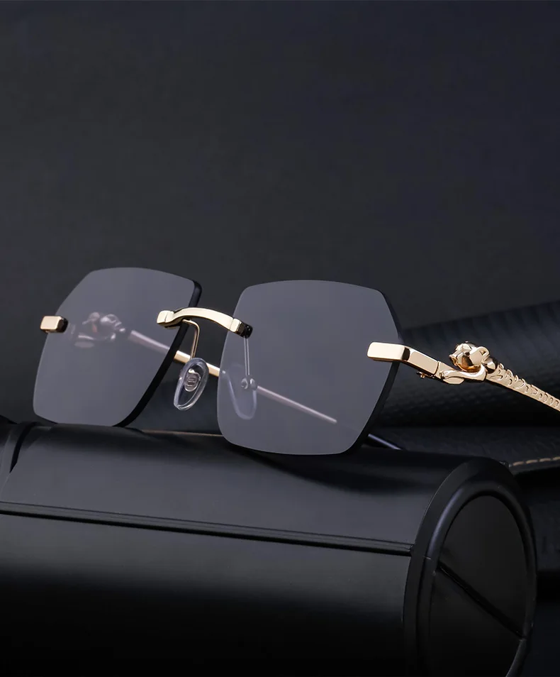 Hbk steampunk randlose Sonnenbrille Männer neue Vintage Geparden kopf legierung rahmen los für Mann Frauen Luxus fahren Sonnenbrille – Detail 3