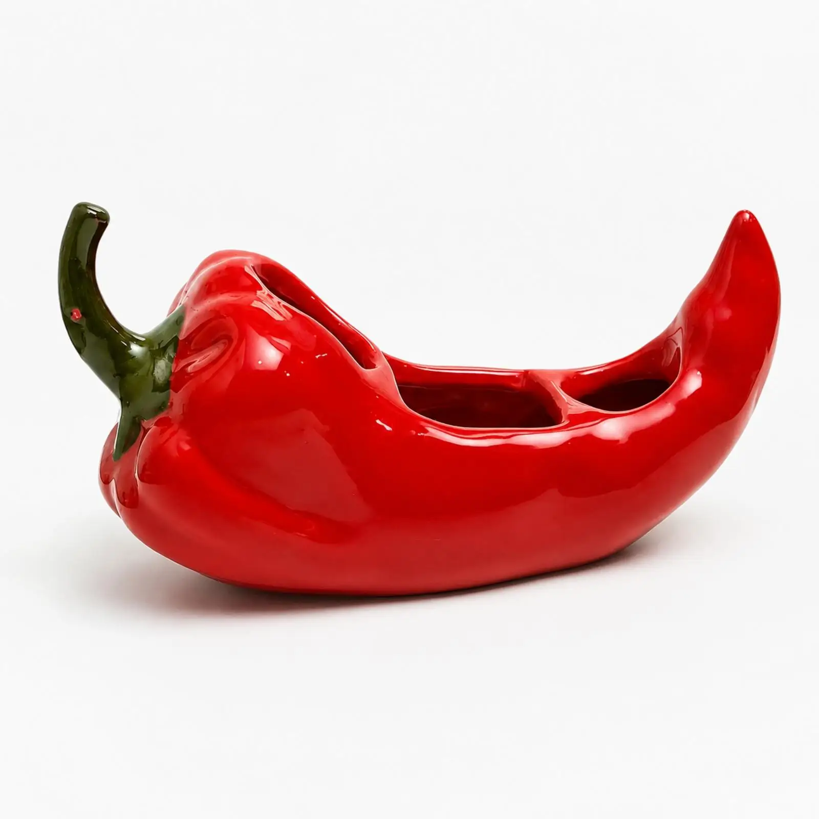 Decorative Red Pepper Toothbrush Organizer with Paste Compartment for Tidy Countertop Storage