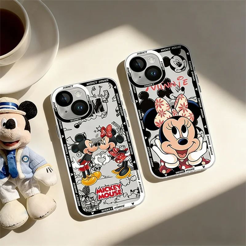 Funda Transparente Suave para iPhone 17e 17 16e 16 15 14 13 12 11 Air Pro Max XSMax Plus con Diseño de Mickey Mouse y Minnie Mouse