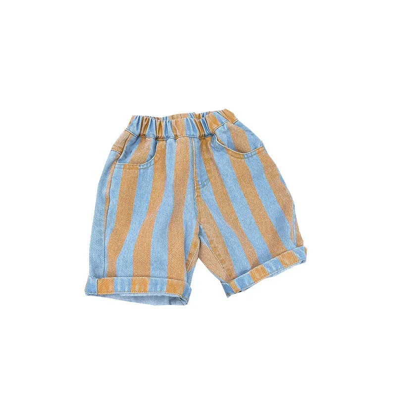 Boys Shorts Striped Jeans Summer 2024 New Preppy Style Middle Pants Baby Summer Knee Length Pants Children Clothes