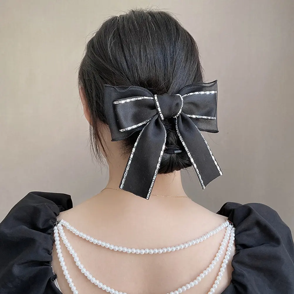 

2Pcs Bow Hair Clips for Women and Premium Fabric Hairpins Rhinestone Adorned Hair Barrettes for Daily Wear Cooking Makeup