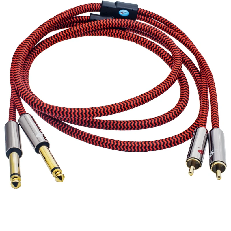 Wysokiej jakości kabel audio podwójny 6,35 mm do podwójnego RCA do konsoli miksera AMP 2 * RCA do 2 * 1/4 cala Jack Ekranowany kabel OFC 1M 2M 3M 5M