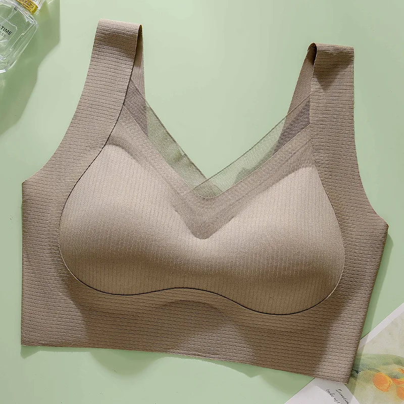 1 Piece Simple Solid Contrast Mesh Full Coverage Bra, Comfy & Breathable Bra, Women's Lingerie & Underwear