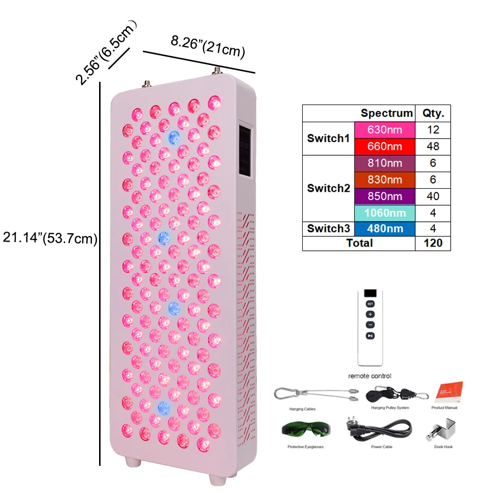 Imagem -02 - Cama Vermelha de Terapia de Luz Led com Controle Remoto Alta Radiação Rl120pt 810 830 850nm 630 660 480nm 1060nm