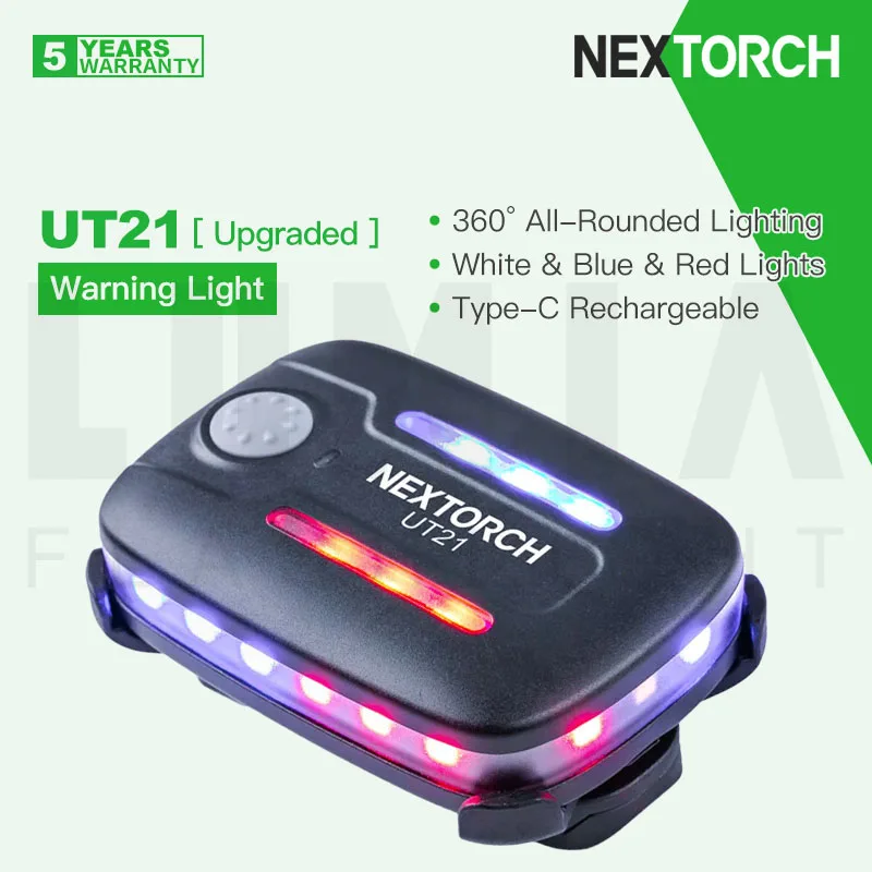 NEXTORCH UT21 360° All-Rounded Lighting Warning/Signal/Clip-Light/Flashlight, White/Blue/Red 3 Colors LED Source. Gravity Sensor
