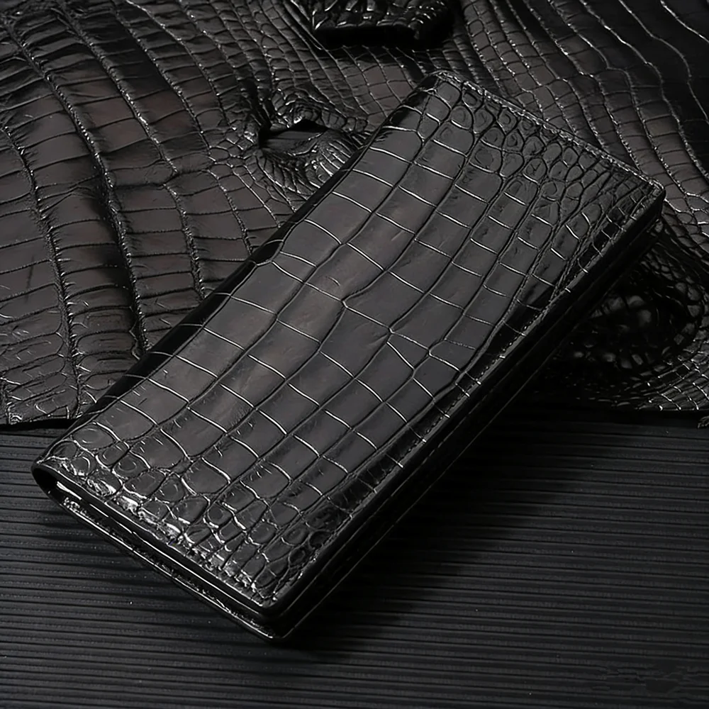 Authentic crocodile belly leather business people long double-fold wallet genuine leather men's handbag fashion suit wallet card