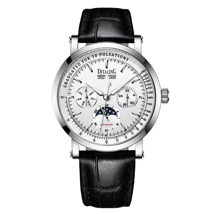 DITALING Men Automatic Watch 43MM Mechanical Wristwatch Waterproof Sapphire Mirror Multi-Dial Year Month Week