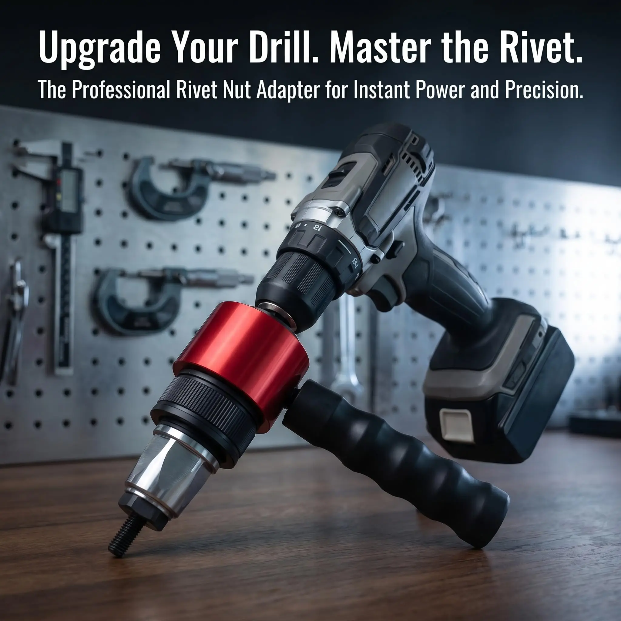 Electric Drill Rivet Nut Adapter, Converts Drill to Riveter with Anti-Twist Handle, Red Anodised Aluminium Body for Auto Sheet M